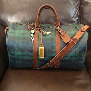 RALPH LAUREN Black Watch Plaid Boston Travel Shoulder Bag 48cm